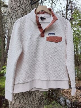 Patagonia Cream Pink Quilted Quarter Snap-T Sweatshirt Organic Cotton Pullover